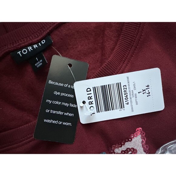 NWT Torrid Christmas Sweatshirt Holiday Fizz The Season Red Drop Shoulder 1X - Picture 5 of 5